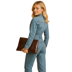 Women's Classic Long-Sleeve Denim Jumpsuit with Straight Legs
