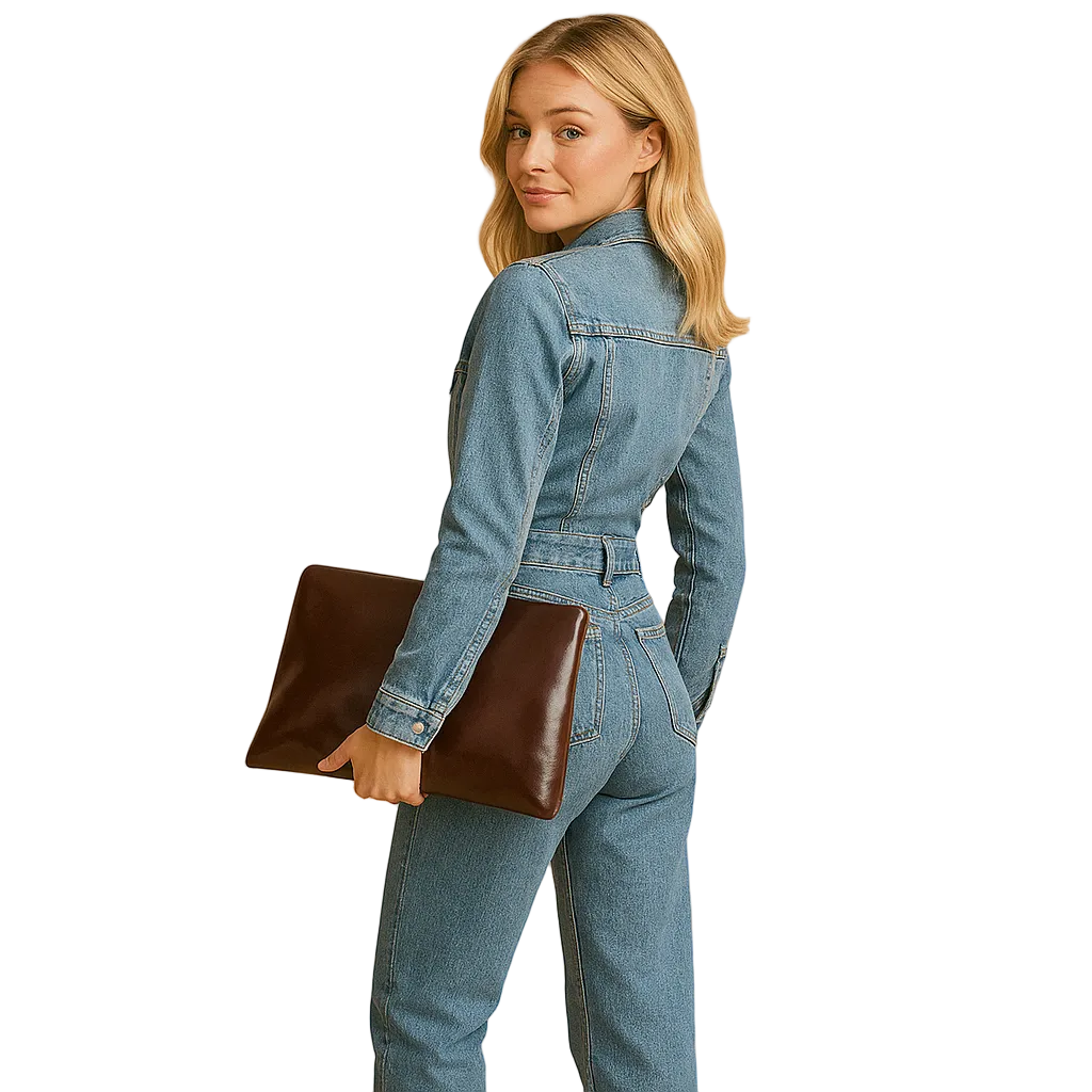 Women's Classic Long-Sleeve Denim Jumpsuit with Straight Legs
