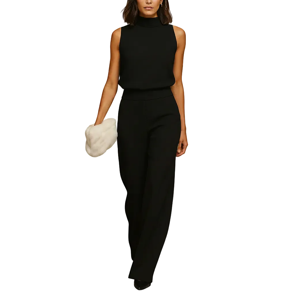 Women's High-Waist Halter Wide-Leg Jumpsuit with Bow