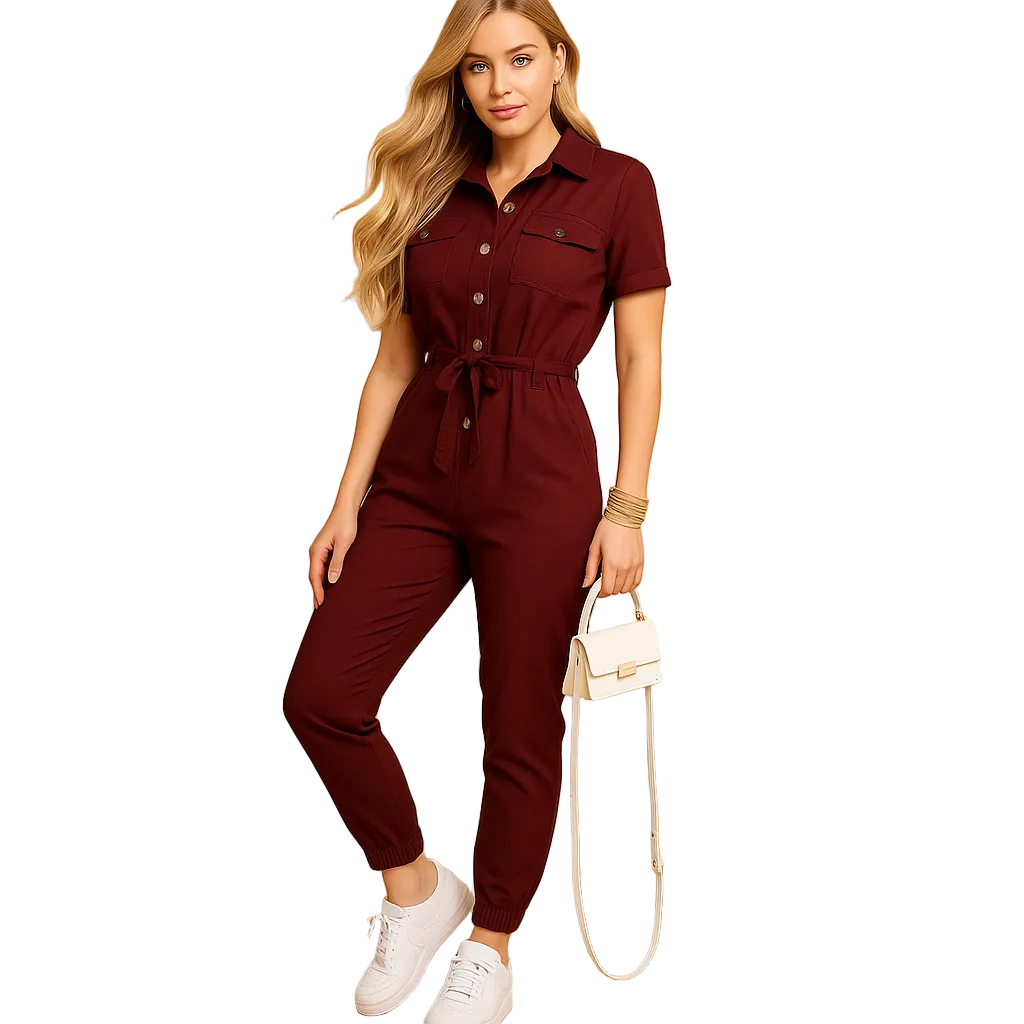 Women's Refined Button-Front Jumpsuit for Work and Events