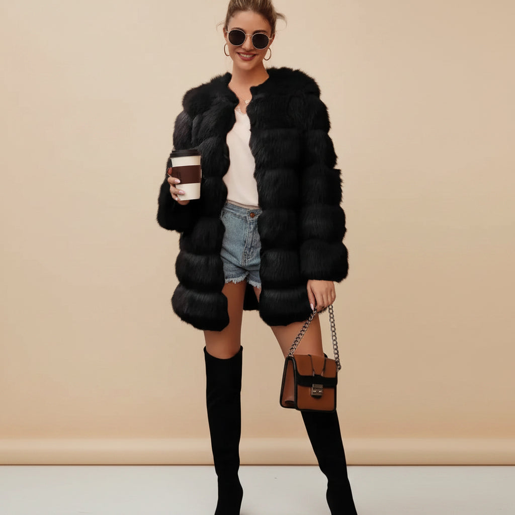 Women's faux fur longline winter coat back view