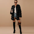 Women's faux fur longline trench style mid length winter coat long sleeve casual overcoat front view
