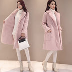 Women's faux lamb wool double breasted coat front view