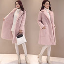 Women's faux lamb wool double breasted coat front view
