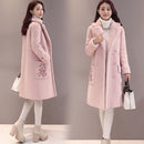 Women's mid-length faux lamb wool coat side view