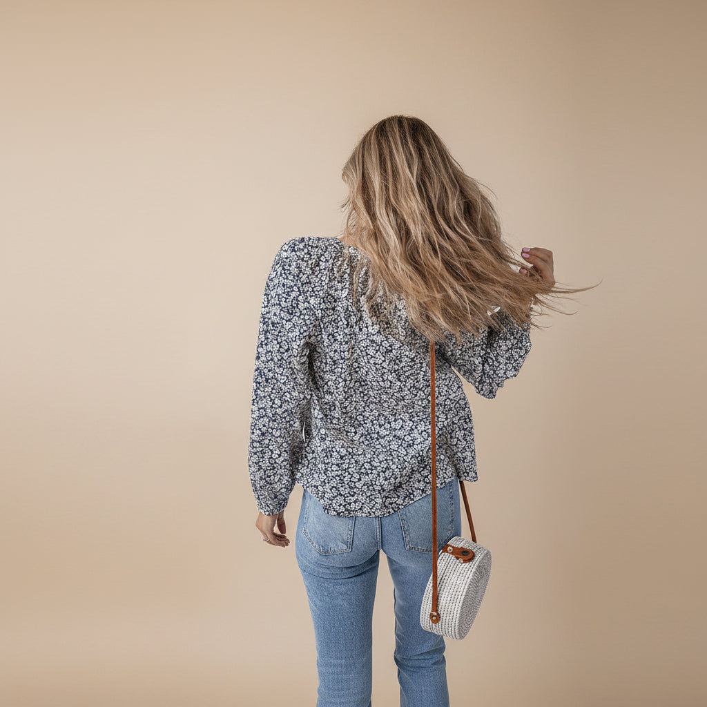 Women's floral printed cotton blouse back view