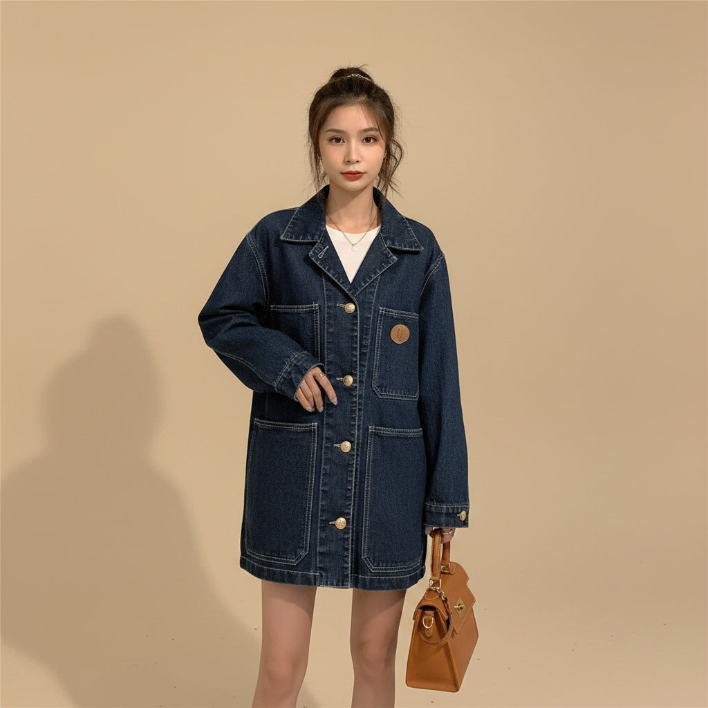 Women's Korean style denim coat back view