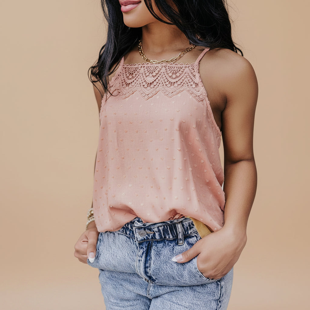 Women's lace chiffon camisole blouse back view