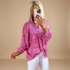 Women's floral print chiffon blouse back view