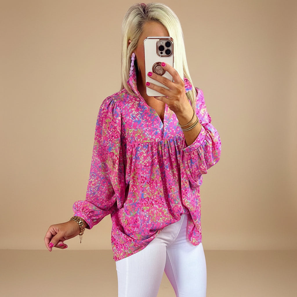 Women's floral print chiffon blouse back view