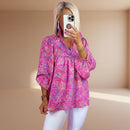 Women's lightweight floral print chiffon blouse loose fit long sleeve casual office everyday pullover shirt top main image