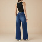 Women's mid waist high stretch slim fit full length denim jeans front view