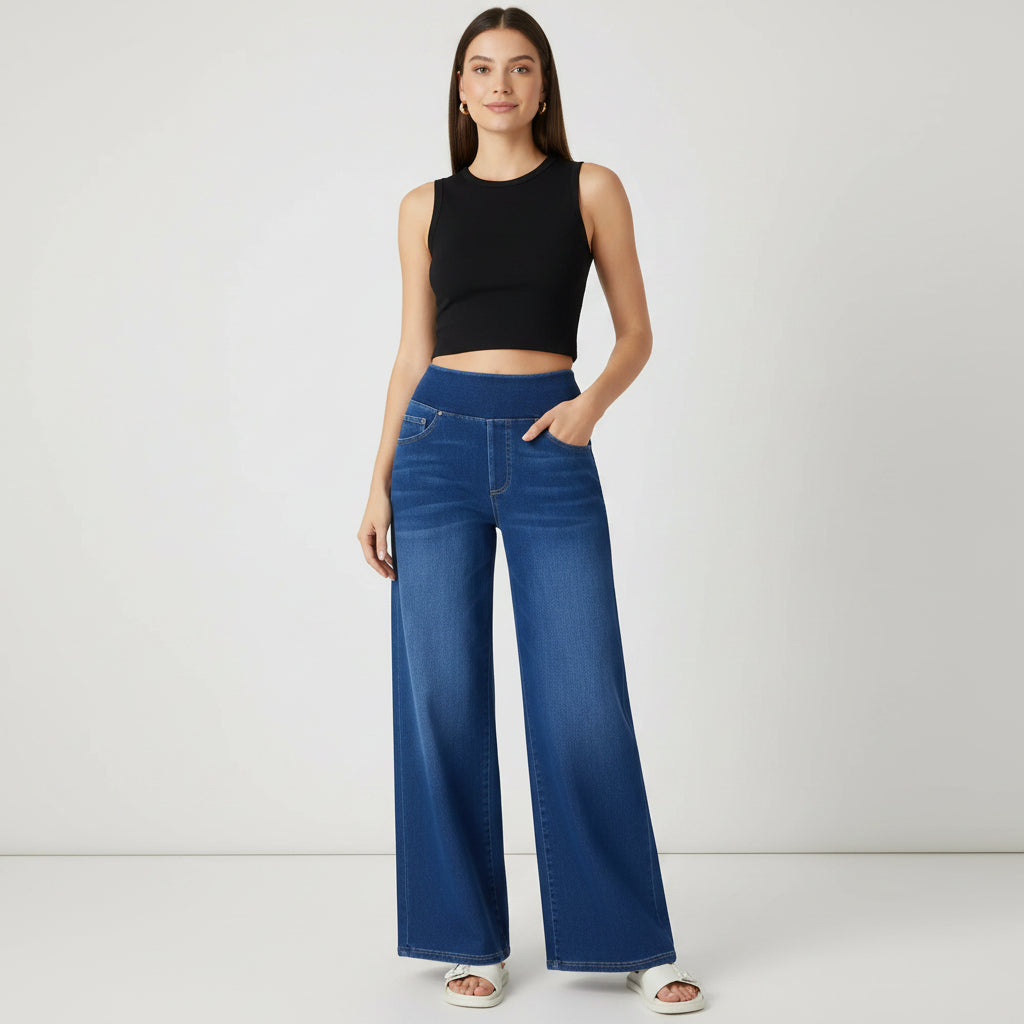 Women's slim fit denim jeans side view