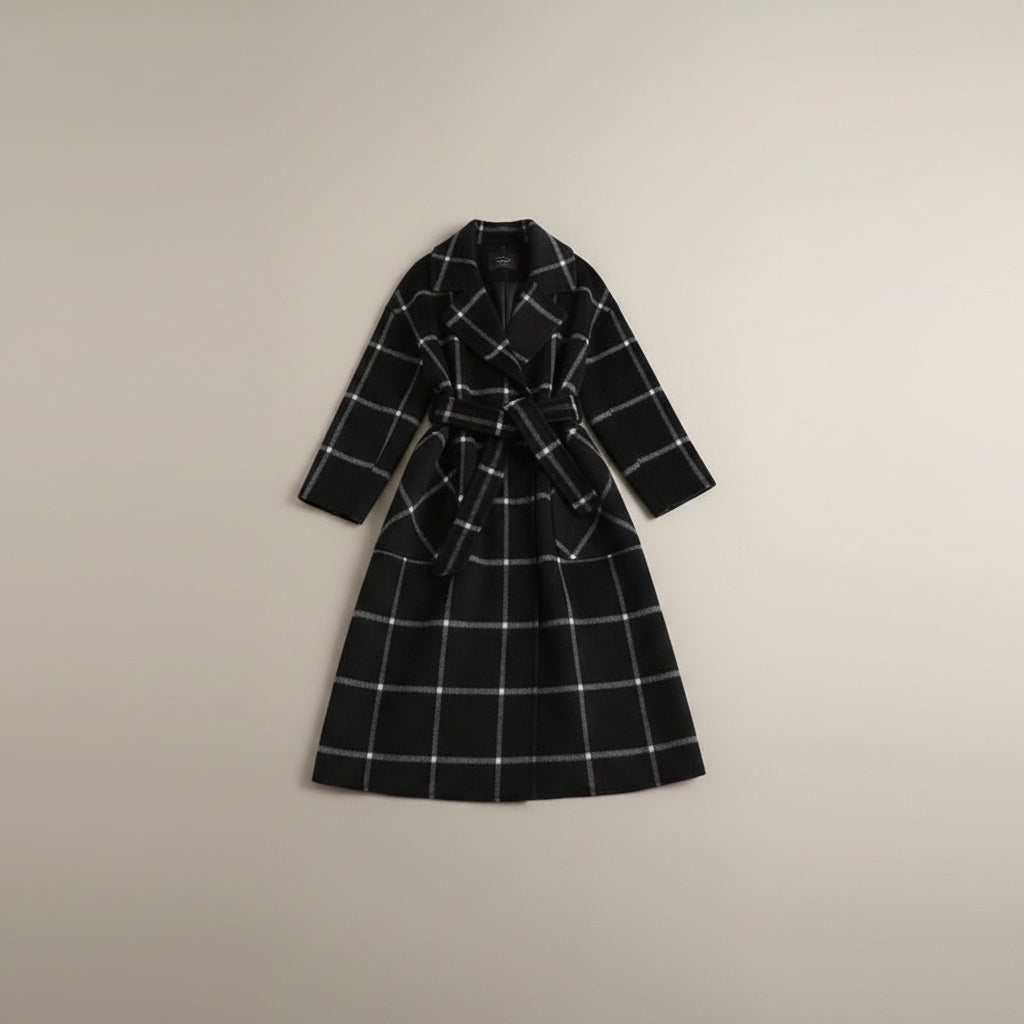 Women's plaid check pattern wool blend casual coat back view