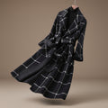 Women's plaid check pattern wool blend mid length casual coat front view