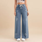 Women's retro high waist wide leg vintage denim jeans back view