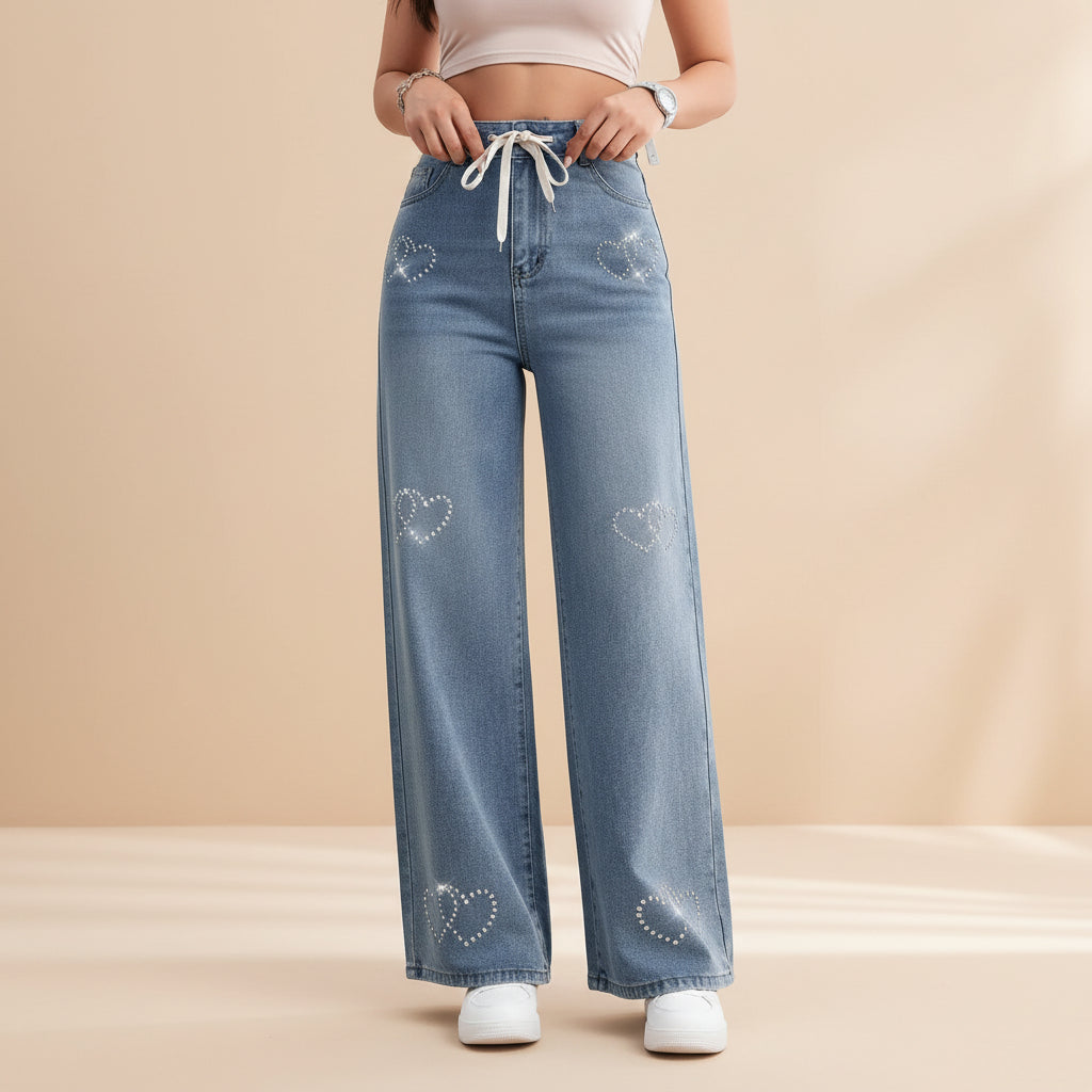 Women's wide leg vintage denim jeans side view