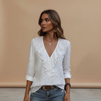 Full view of women's short sleeve casual blouse