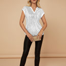 Women's sequin V neck short sleeve blouse back view