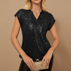 Women's sequin V neck blouse side view