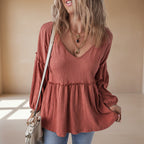 Women's solid color chiffon blouse back view