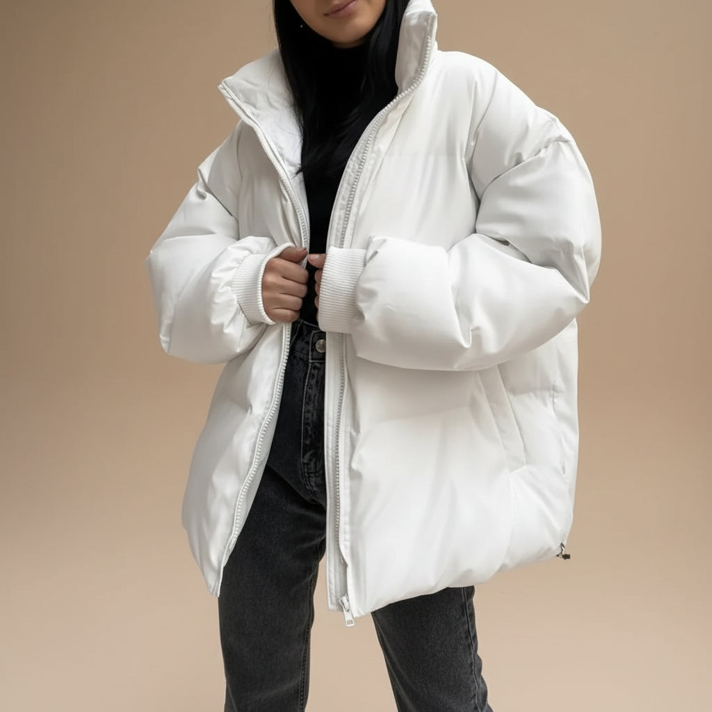 Angled view of women's cotton padded winter jacket