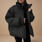 Women's thick cotton padded loose fit puffer coat winter jacket back view