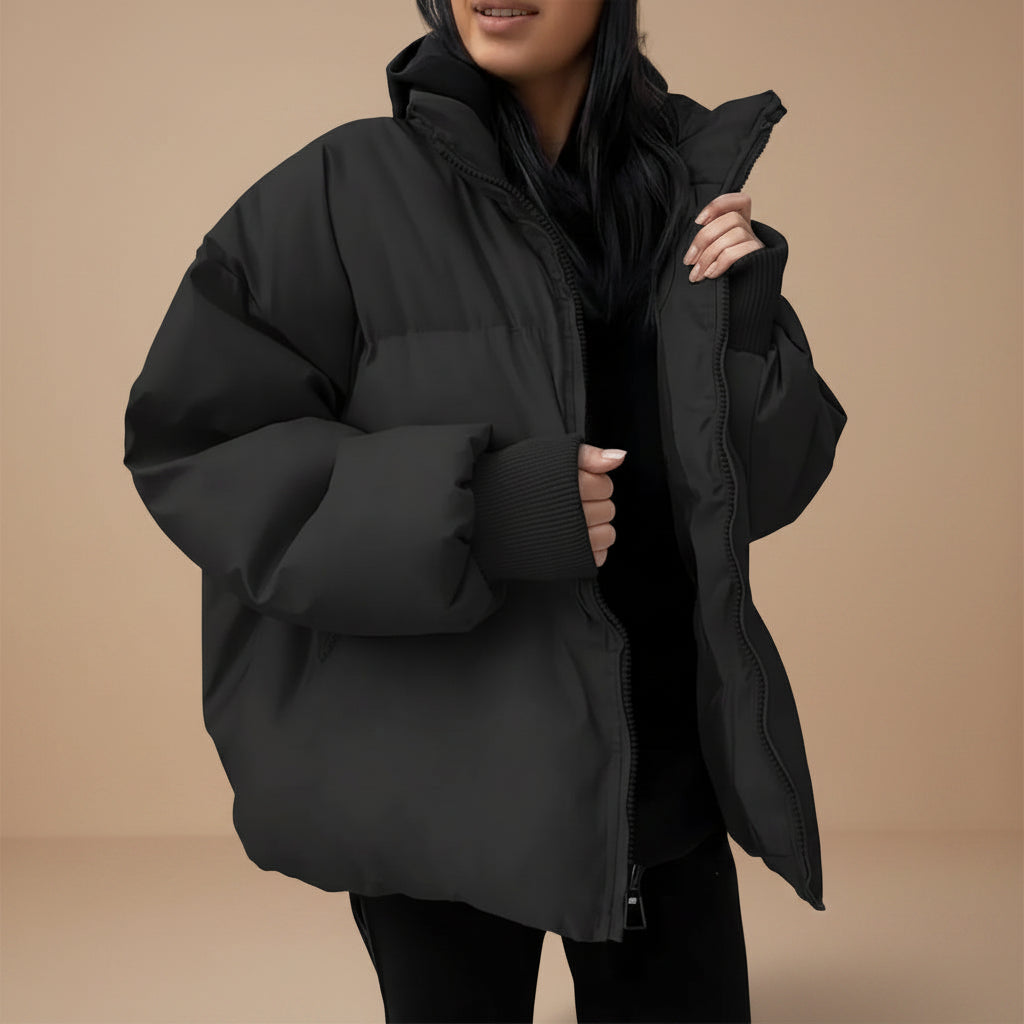 Women's thick cotton padded loose fit puffer coat winter jacket back view