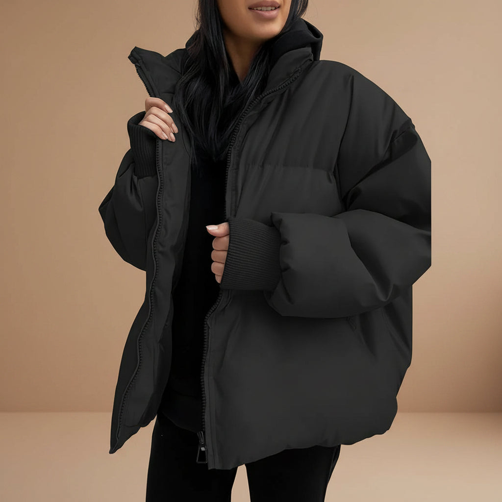 Full view of women's thick cotton padded puffer coat