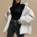 Pocket detail of women's cotton padded puffer coat