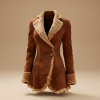 Angled view of women's fleece winter coat