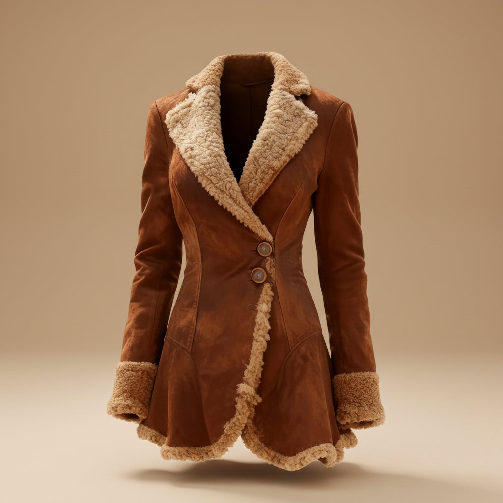 Angled view of women's fleece winter coat