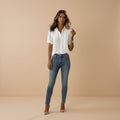 Women's turn down collar short sleeve blouse side view