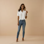 Women's turn down collar short sleeve blouse side view
