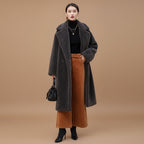 Women's wool long sleeve loose fit mid length winter overcoat right side view